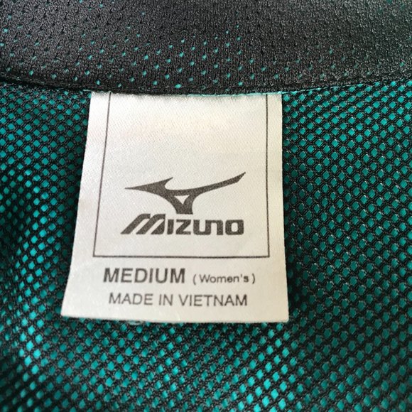 MIZUNO Athletic Windbreaker Warm Up Jacket Teal Green.  Black.  Mock Neck Zip M - Picture 4 of 12